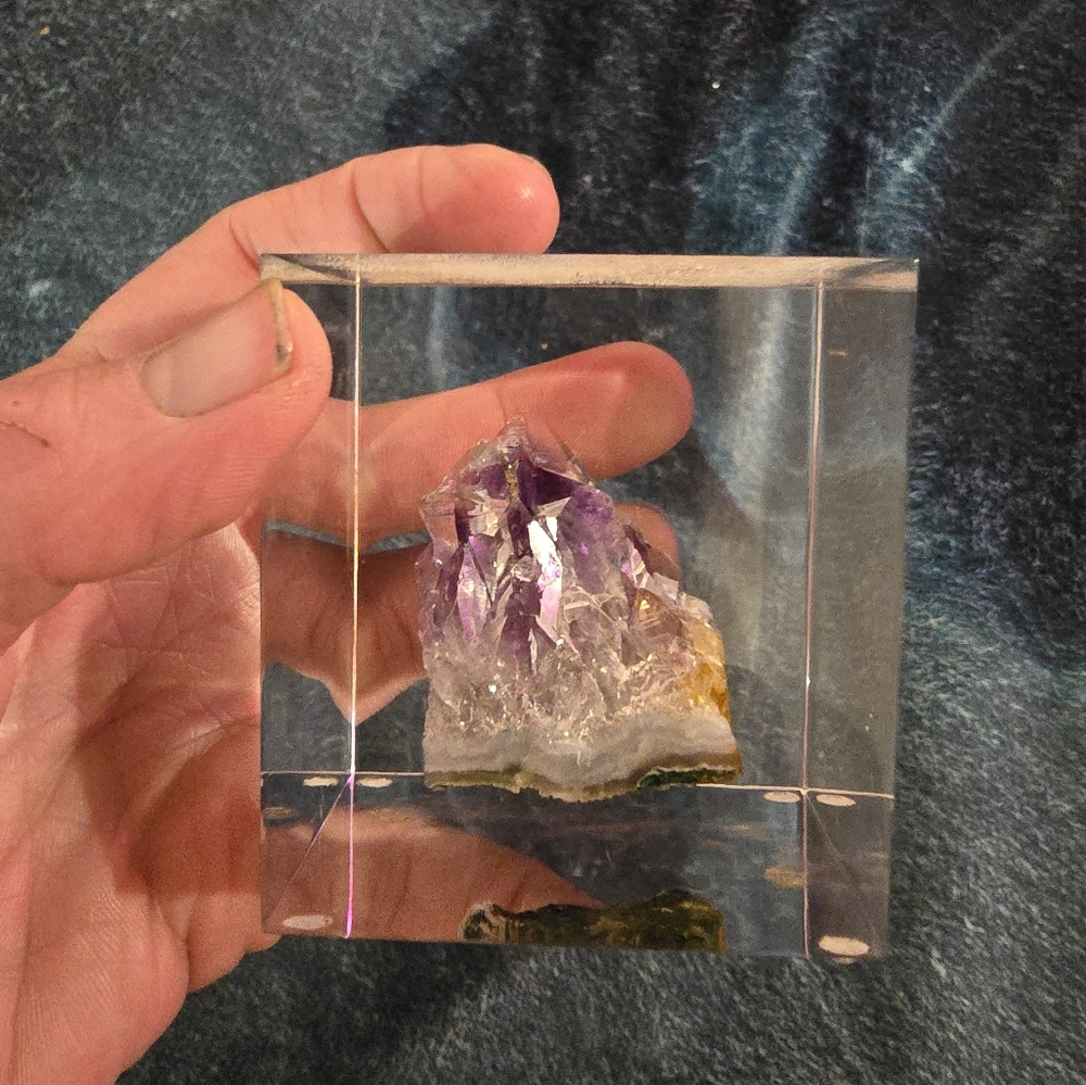 Vintage Crystal Rock Paperweight with Purple and Yellow Accents - Picture 6 of 7